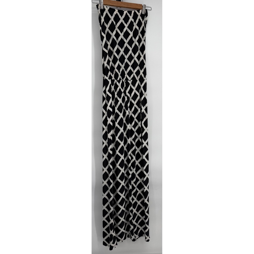 Loila USA Womens Strapless Maxi Dress Black White Geometric Diamond Print Sz  S